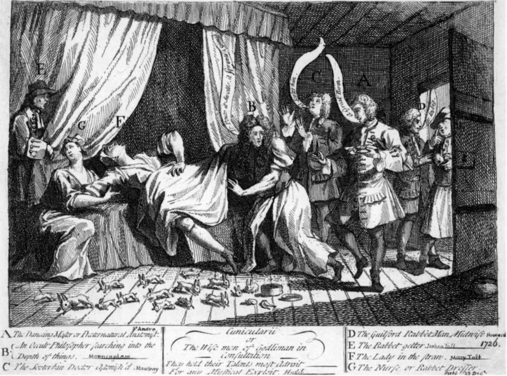 Engraving of Mary Toft by William Hogarth.