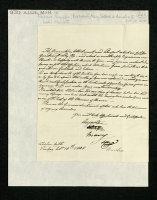 Letter from Princesses Augusta, Elizabeth, Mary, Sophia, and Amelia to Lady Charlotte Finch