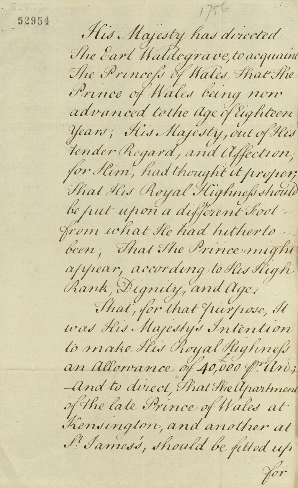 Manuscript letter dated 1756