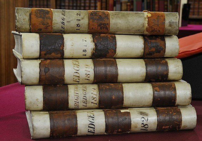 Stack of four Georgian menu books