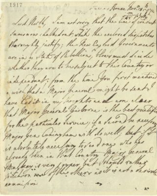 George III to Lord North on the 'State of Rebellion' of the New England governments, November 1774. RA GEO/MAIN/1917
